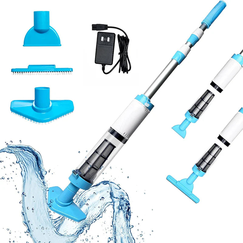 Aspirateur piscine sans fil pour fond et parois – AquaVacim débit 20 L/min, autonomie 90 min, manche télescopique 1,8 m, IPX8 et 3 têtes de brosse