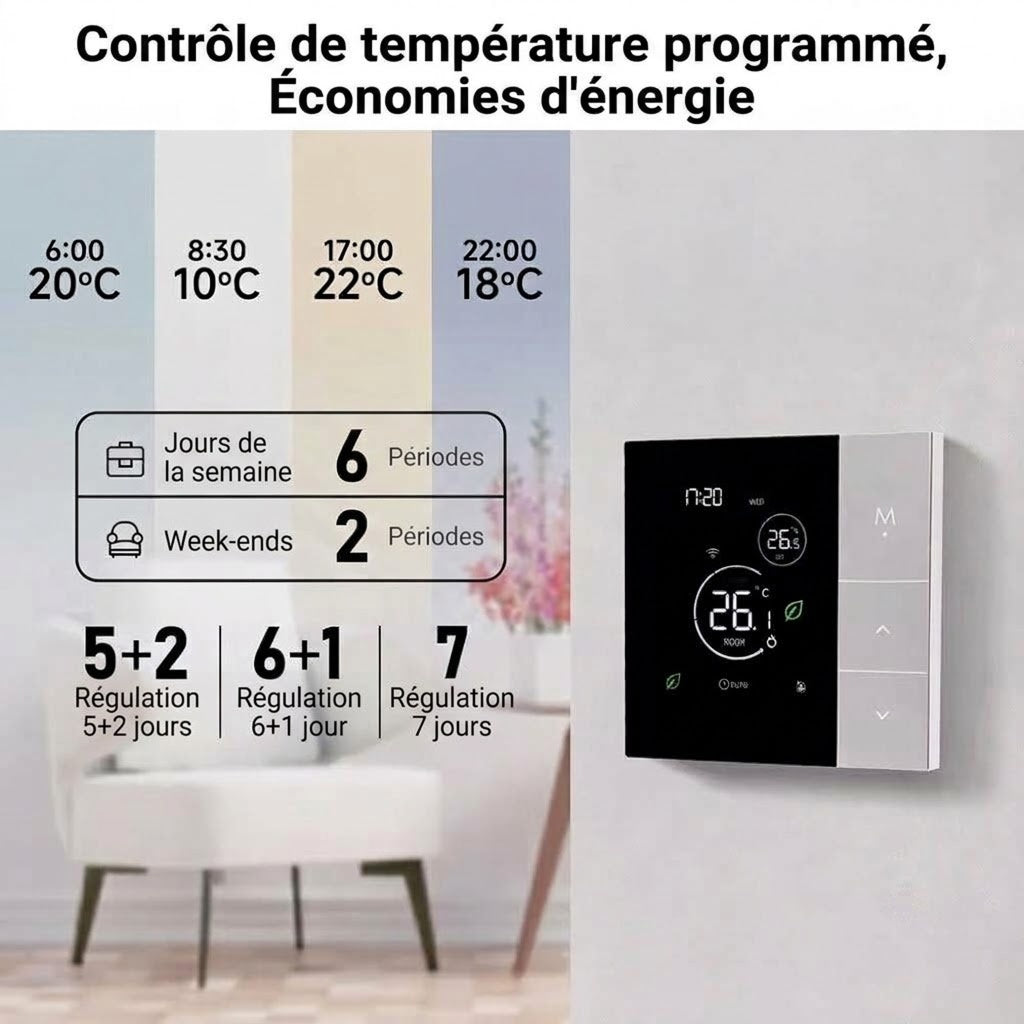 Naresync contrôle via Smart Life/Tuya, Alexa, Google Assistant, précision ±0,5 °C et programmation