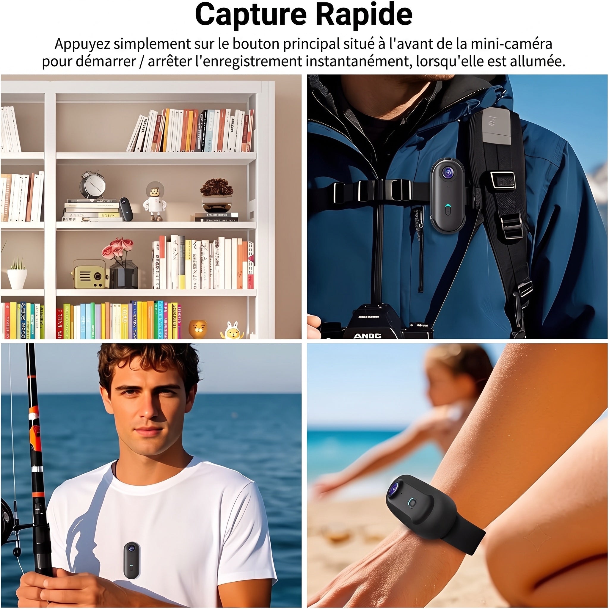 SelfyCord 2160P 30 ips, autonomie 90 min, étanche jusqu’à 30 m, objectif grand-angle et fixations multiples