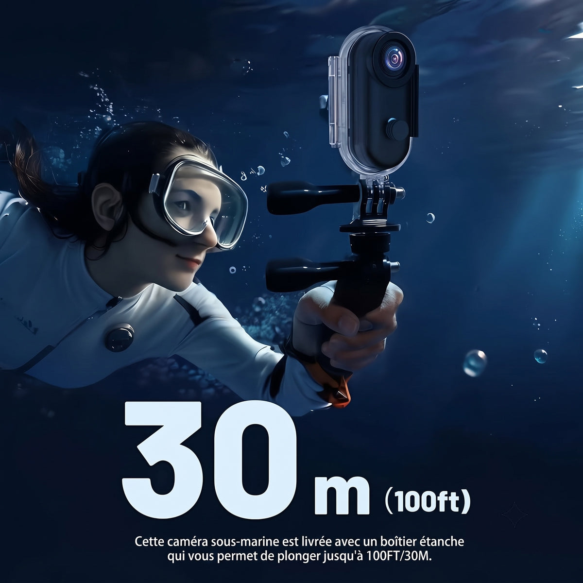 SelfyCord 2160P 30 ips, autonomie 90 min, étanche jusqu’à 30 m, objectif grand-angle et fixations multiples