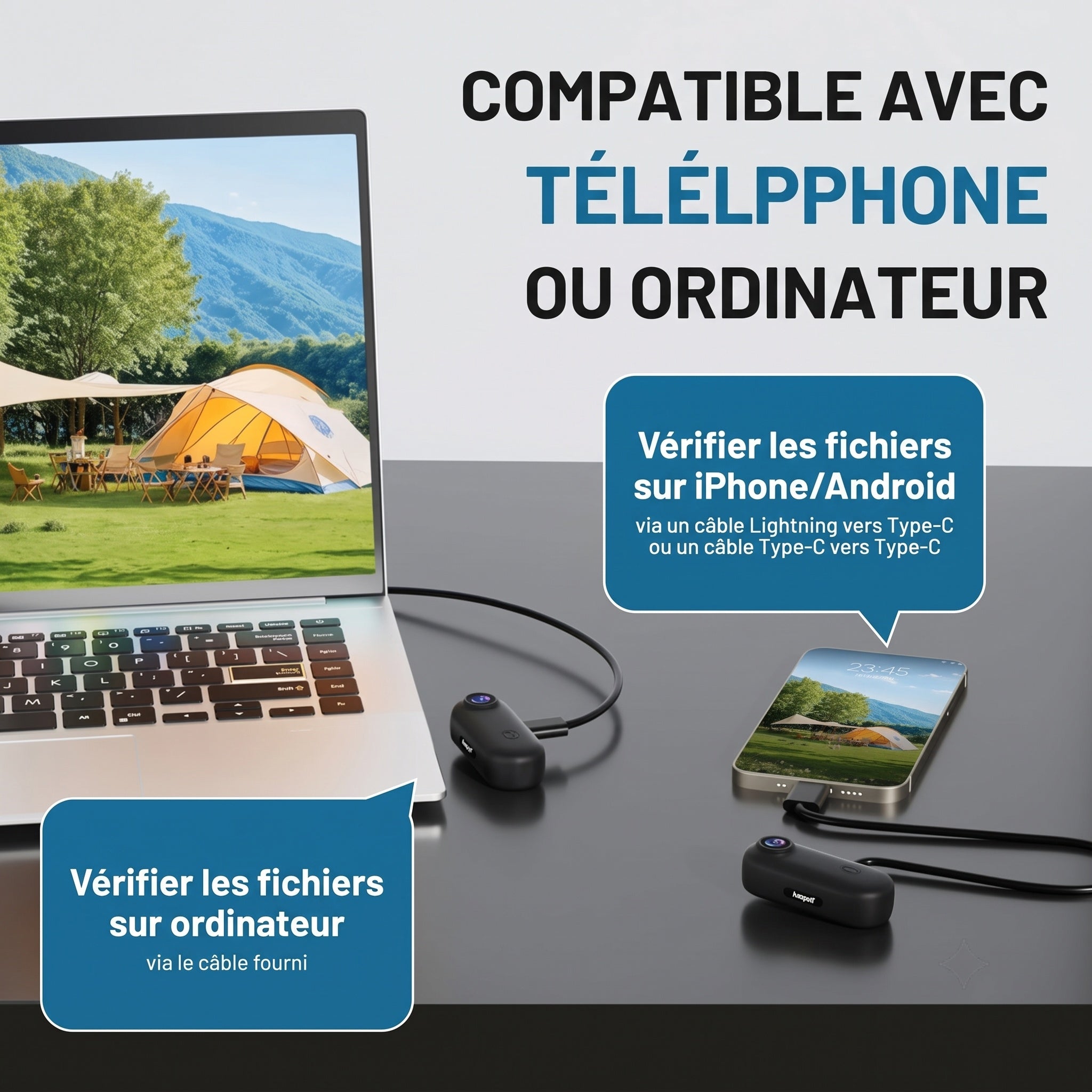 SelfyCord 2160P 30 ips, autonomie 90 min, étanche jusqu’à 30 m, objectif grand-angle et fixations multiples