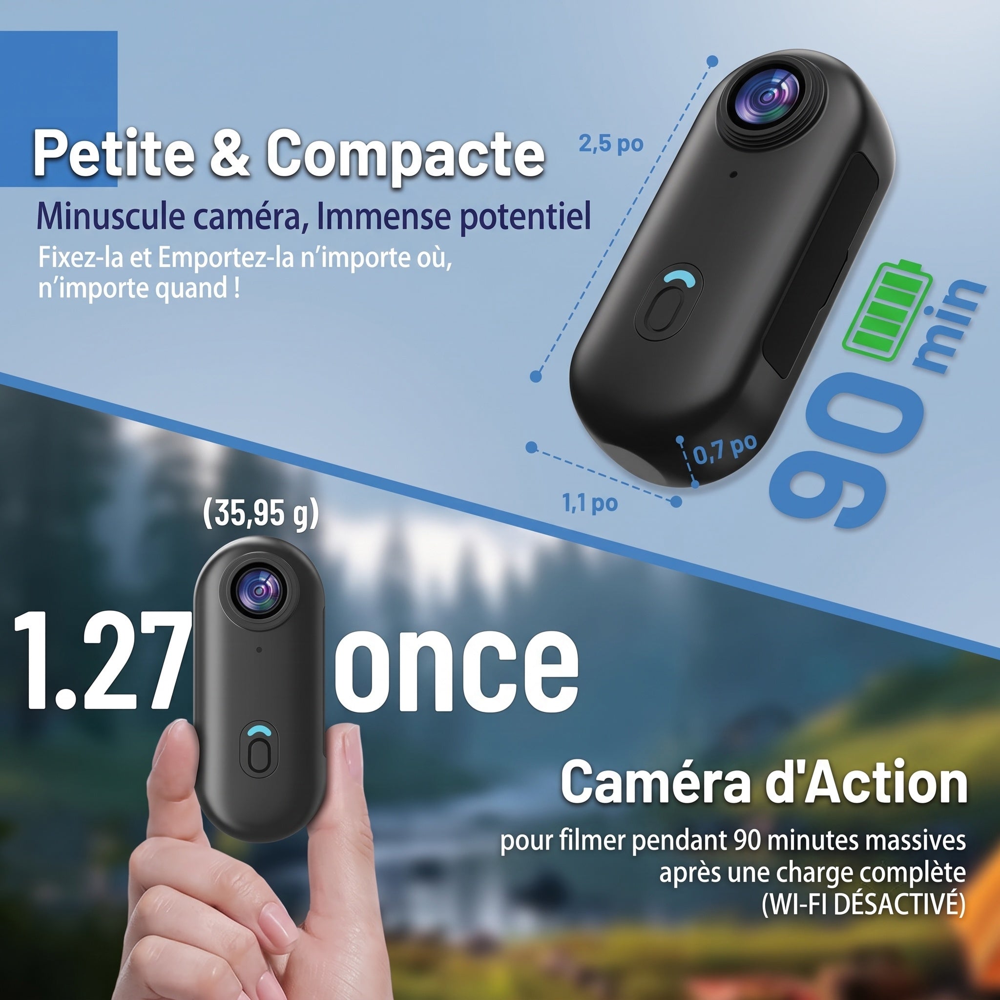 SelfyCord 2160P 30 ips, autonomie 90 min, étanche jusqu’à 30 m, objectif grand-angle et fixations multiples