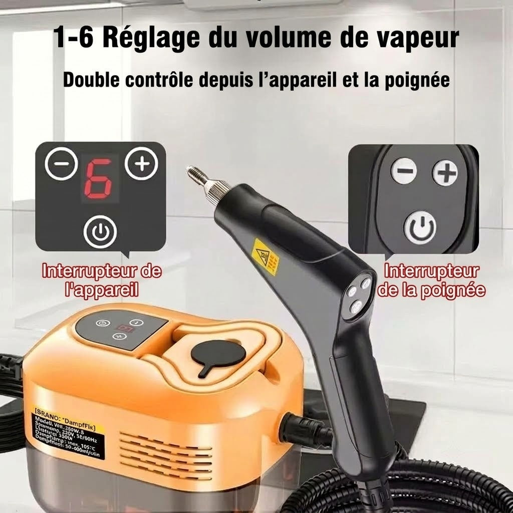 WashySy 2500 W, réservoir 1,1 L, vapeur jusqu’à 30 min, chauffe rapide et 3 brosses