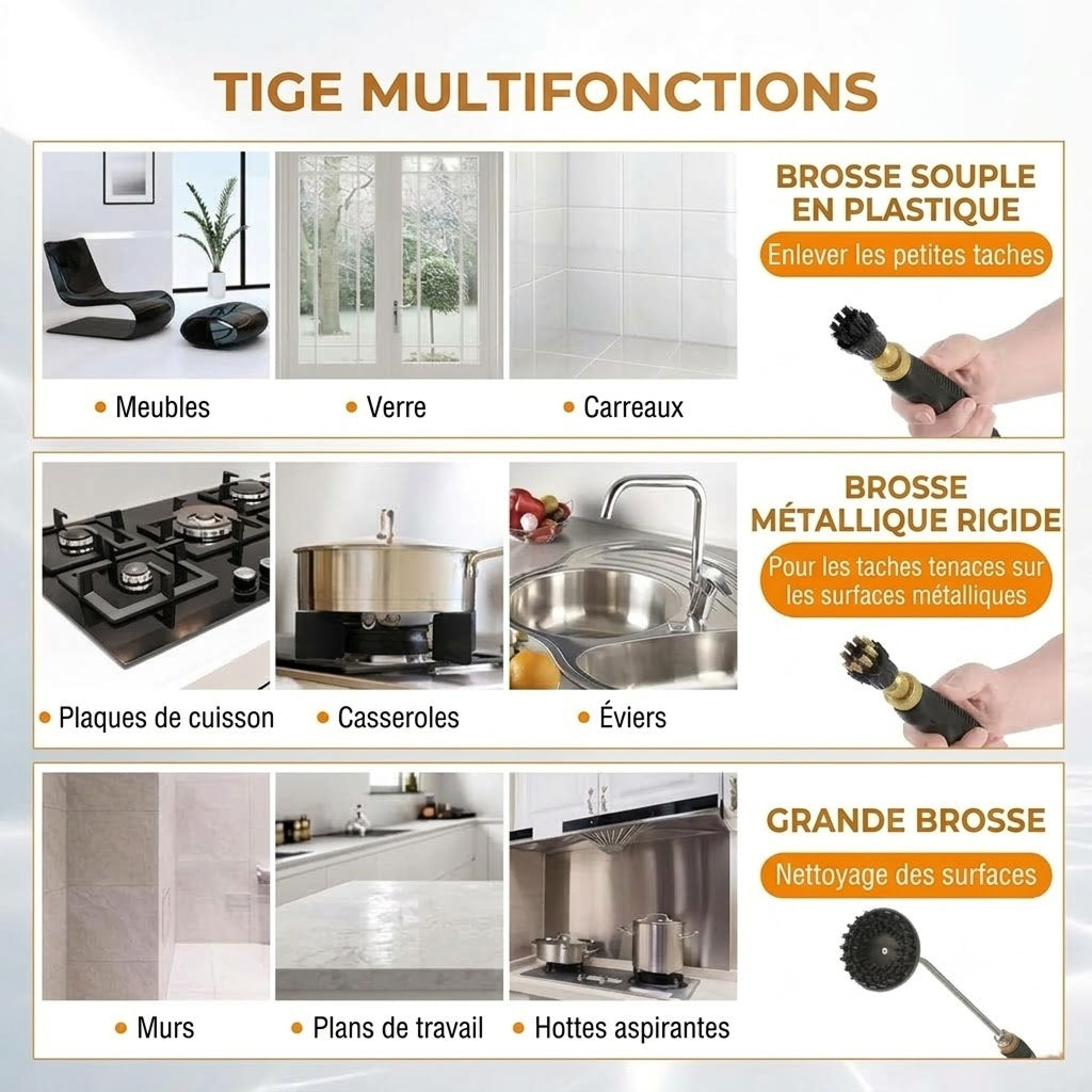 WashySy 2500 W, réservoir 1,1 L, vapeur jusqu’à 30 min, chauffe rapide et 3 brosses