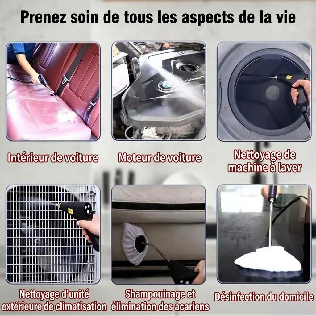 WashySy 2500 W, réservoir 1,1 L, vapeur jusqu’à 30 min, chauffe rapide et 3 brosses